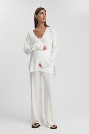 Maternity V Neck Knit Jumper (Ivory) 5
