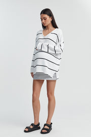 Maternity V Neck Knit Jumper (Stripe) 11