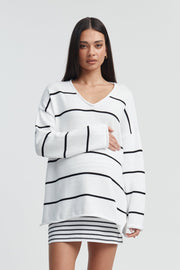 Maternity V Neck Knit Jumper (Stripe) 12