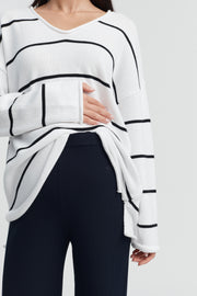 Maternity V Neck Knit Jumper (Stripe) 6