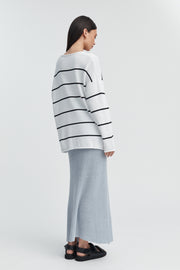 Maternity V Neck Knit Jumper (Stripe) 9