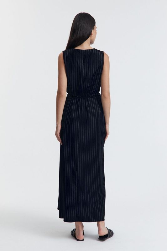 Maternity V Neck Pinstripe Dress (Navy Pinstripe) 10