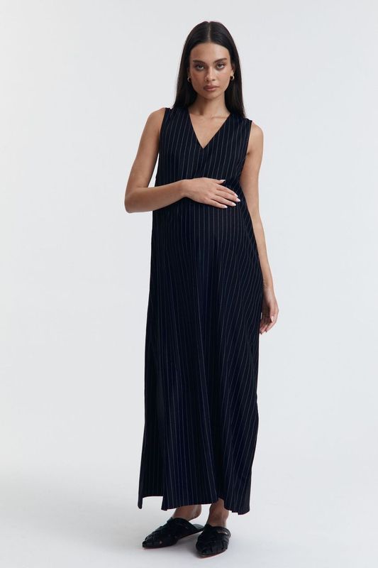 Maternity V Neck Pinstripe Dress (Navy Pinstripe) 3