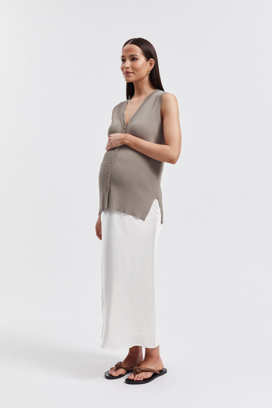 Maternity V Neck Rib Tank (Sage) 3