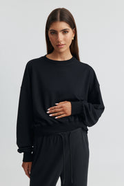 Maternity Waffle Crop Sweater (Black) 1