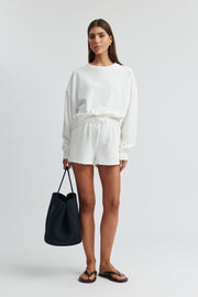 Maternity Waffle Crop Sweater (White) 1