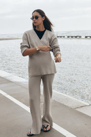 Maternity Wrap Knit Top (Taupe Marle) 1