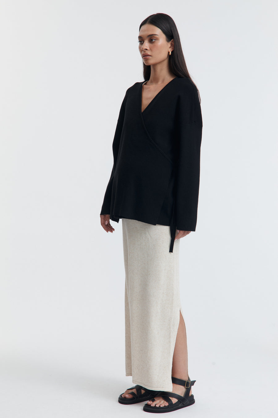 Maternity Wrap Tie Knit (Black) 2