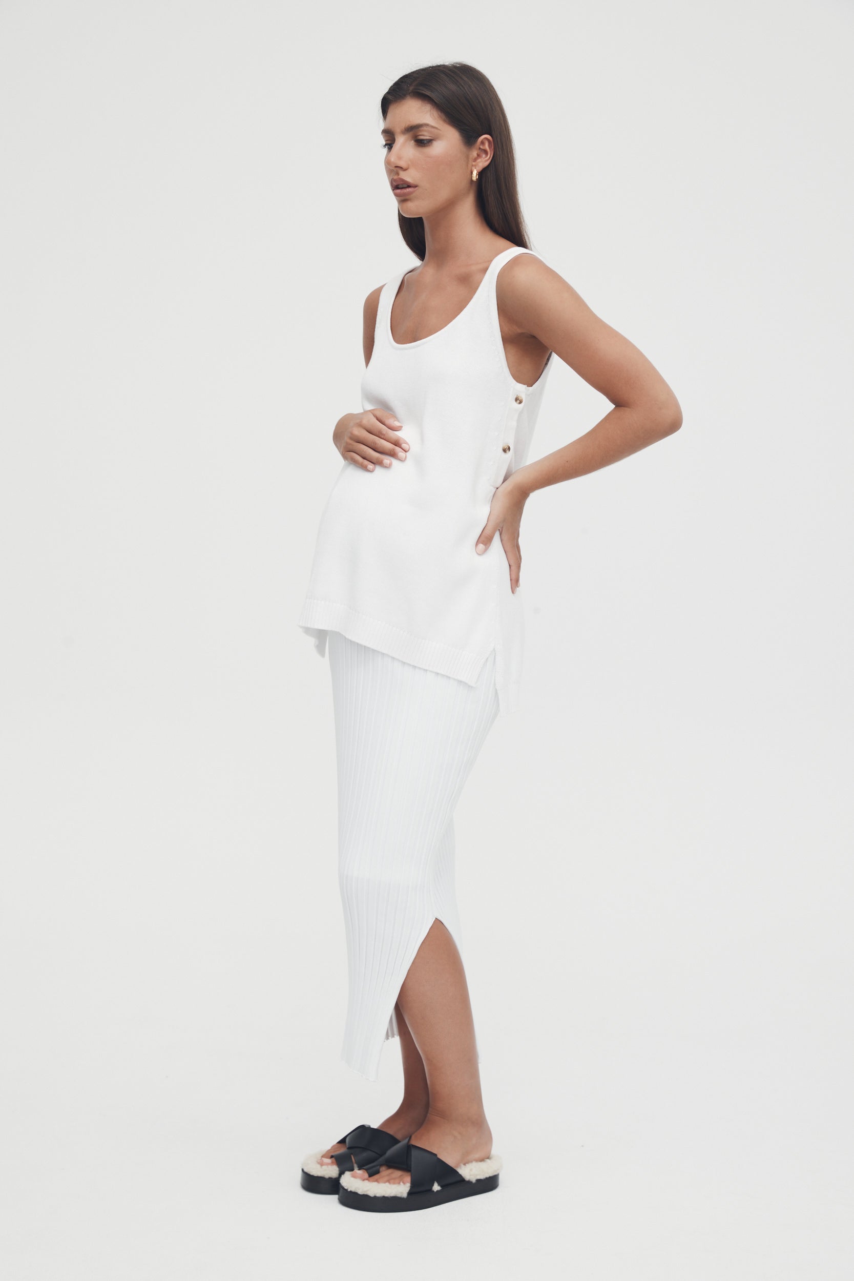 Luxury Maternity Maxi Skirt (White) 3