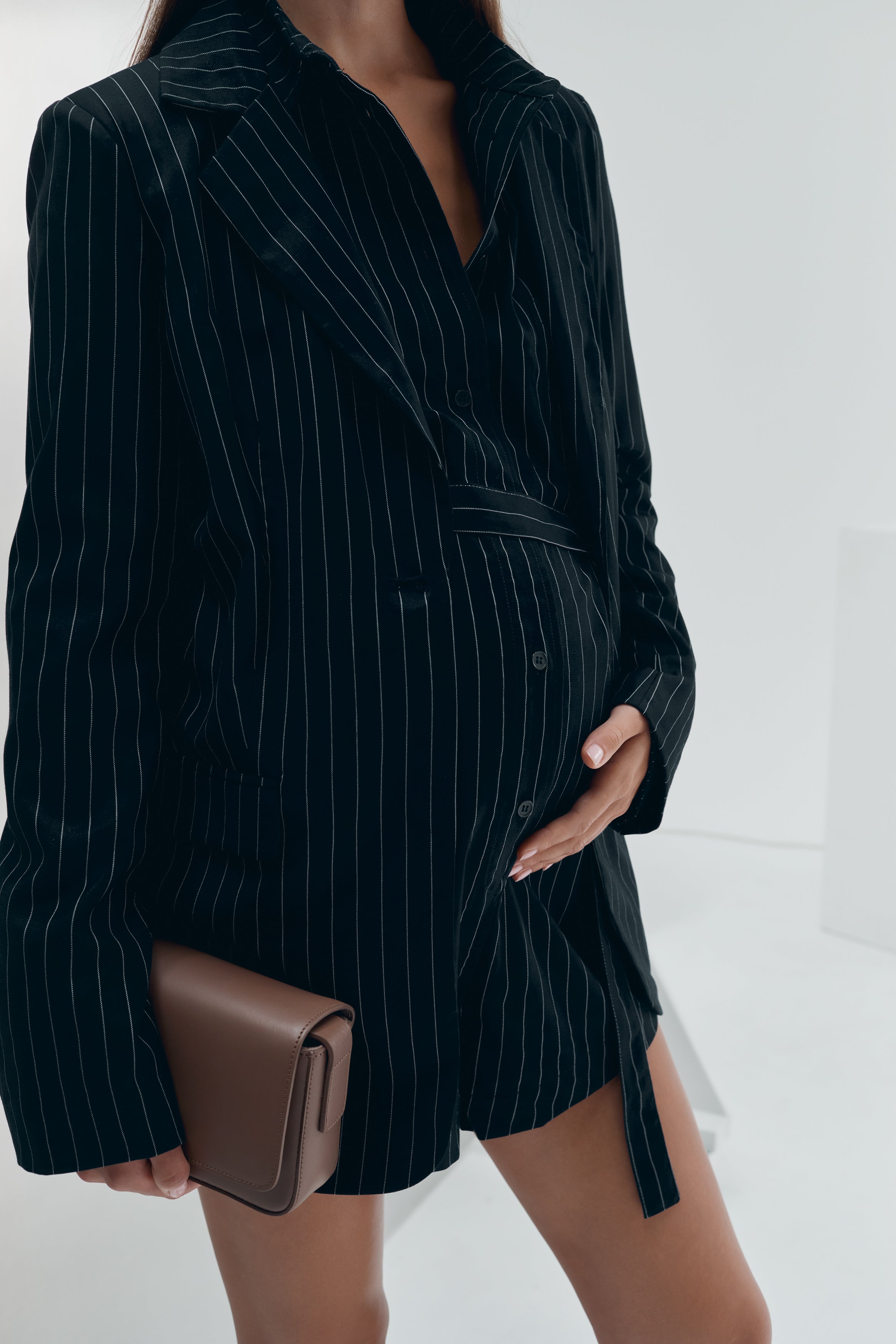 Navy Pinstripe Maternity Blazer 1