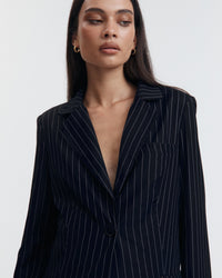 Navy Pinstripe Maternity Blazer  2