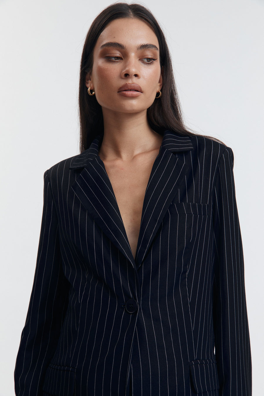 Navy Pinstripe Maternity Blazer  2