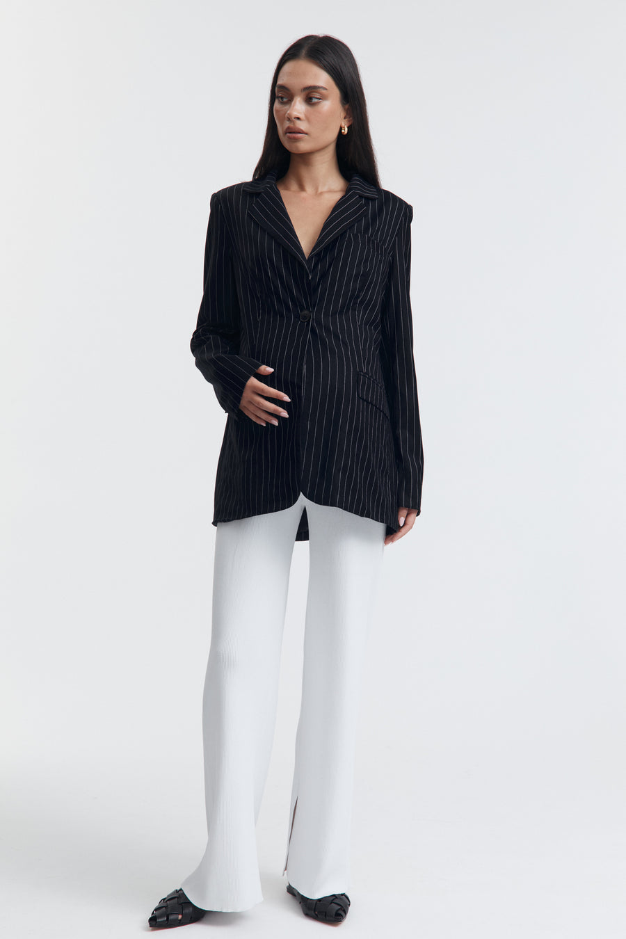 Navy Pinstripe Maternity Blazer  3