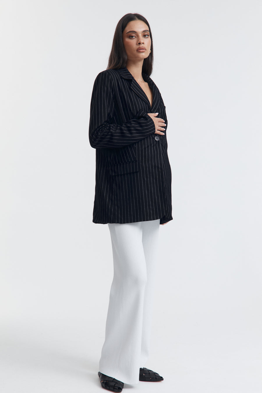 Navy Pinstripe Maternity Blazer  5