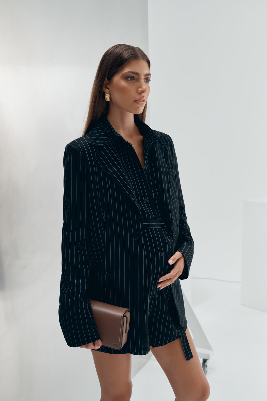 Navy Pinstripe Maternity Blazer 6