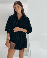 Navy Pinstripe Maternity Romper 1