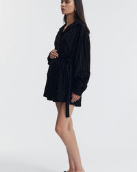 Navy Pinstripe Maternity Romper 2