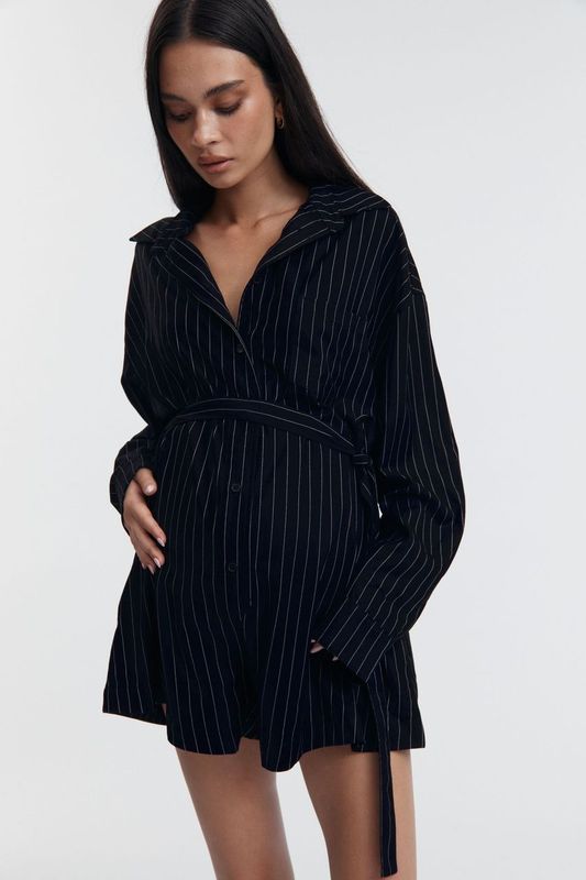 Navy Pinstripe Maternity Romper 4