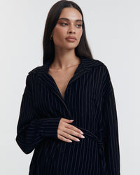 Navy Pinstripe Maternity Romper  6