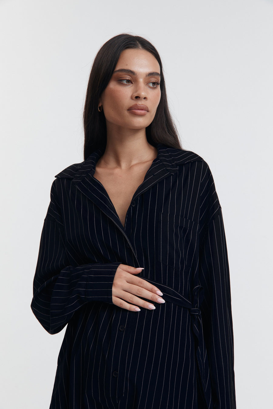 Navy Pinstripe Maternity Romper  6