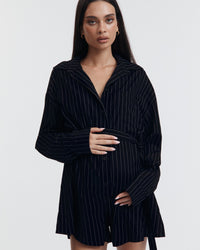 Navy Pinstripe Maternity Romper 8