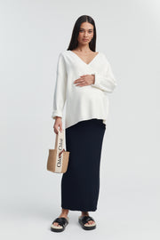 Navy Rib Knit Maternity Maxi Skirt 1