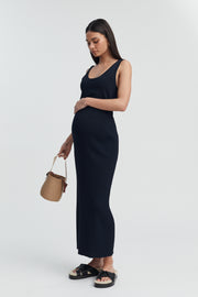 Navy Rib Knit Maternity Maxi Skirt 4