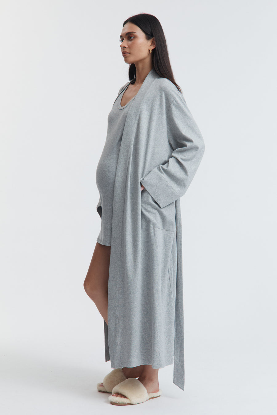 Organic Cotton Jersey Maternity Robe (Grey Marle) 4
