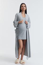 Organic Cotton Jersey Maternity Robe (Grey Marle) 9