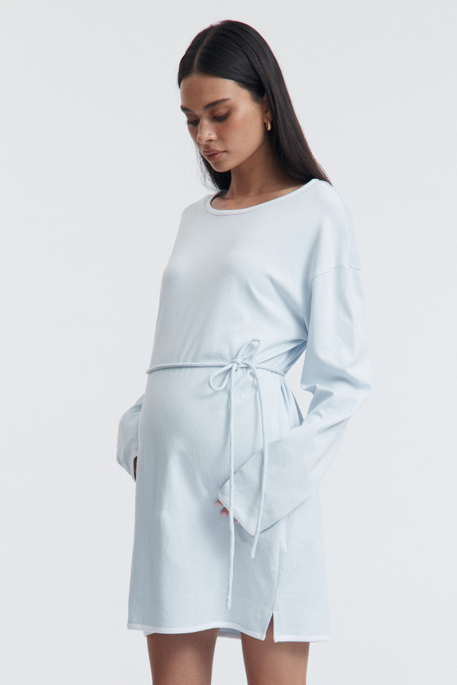Organic Cotton LS Maternity Dress (Powder) 1