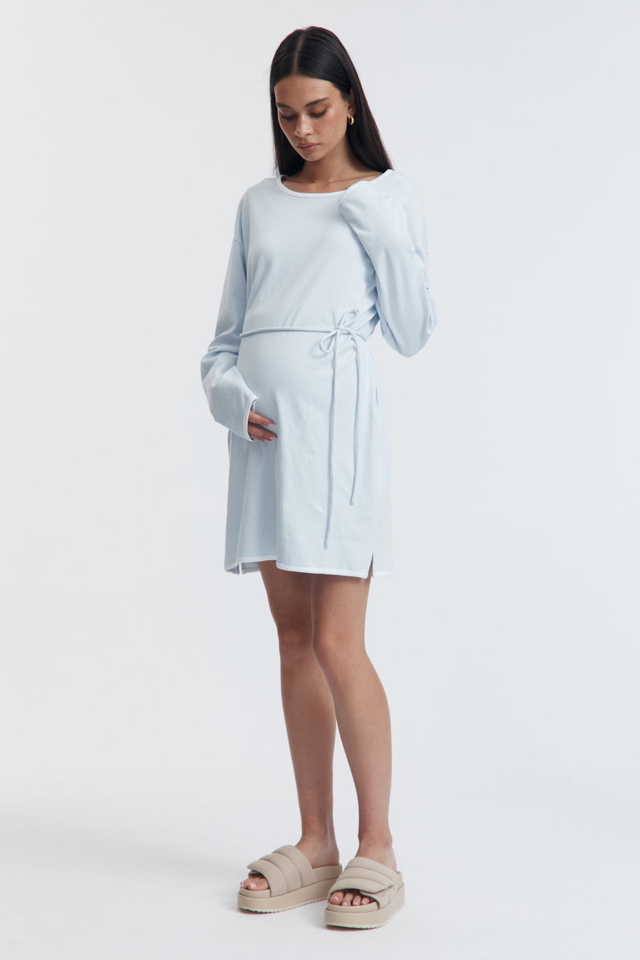 Organic Cotton LS Maternity Dress (Powder) 2