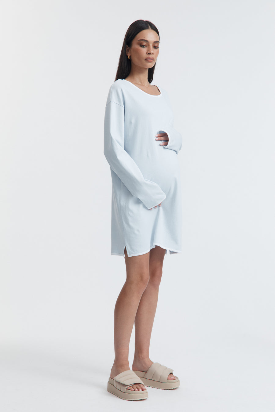 Organic Cotton LS Maternity Dress (Powder) 3