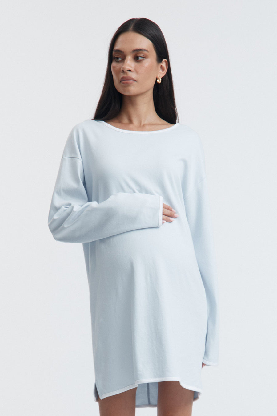 Organic Cotton LS Maternity Dress (Powder) 4