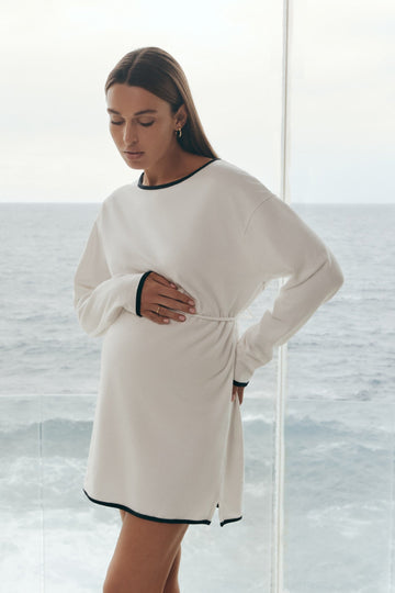 Organic Cotton LS Maternity Dress (White) 1