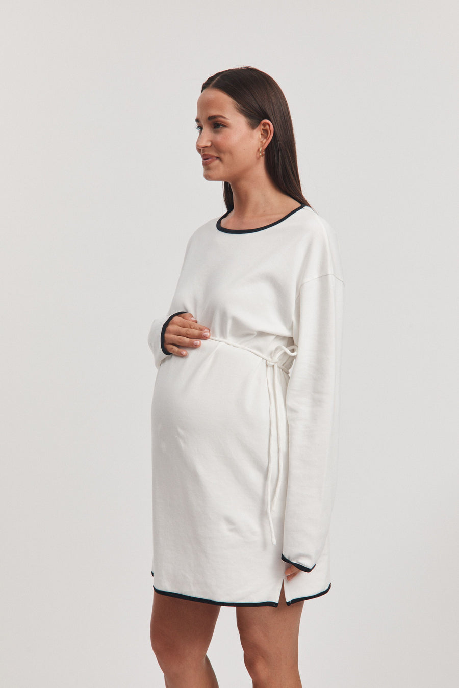 Organic Cotton LS Maternity Dress (White) 2