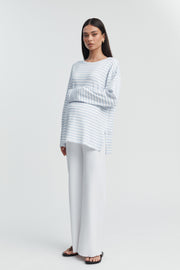 Organic Cotton Maternity LS Tee (Blue Stripe) 1