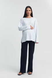 Organic Cotton Maternity LS Tee (Blue Stripe) 10