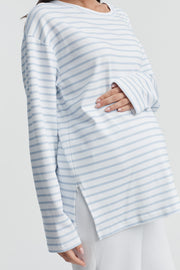 Organic Cotton Maternity LS Tee (Blue Stripe) 2