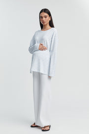 Organic Cotton Maternity LS Tee (Blue Stripe) 3