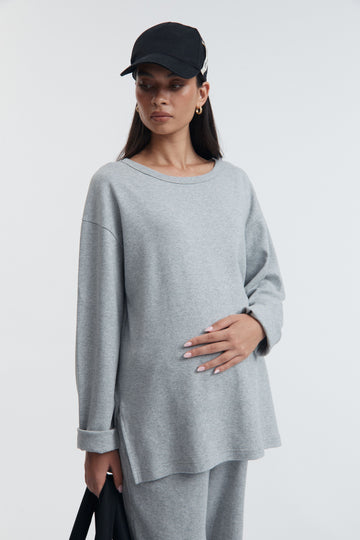 Organic Cotton Maternity LS Tee (Grey Marle) 1
