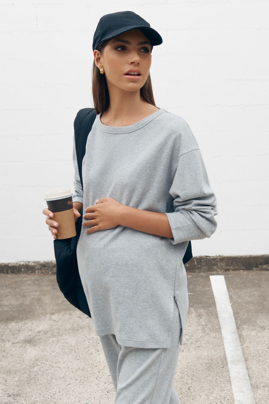 Organic Cotton Maternity LS Tee (Grey Marle) 3