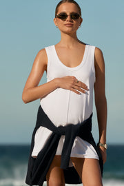 Organic Cotton Maternity Short Romper (White) 10