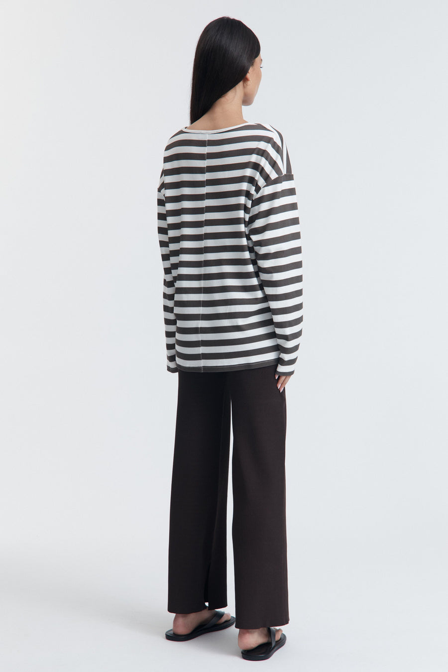 Organic Cotton V Neck Maternity LS Tee (Chocolate Stripe) 10