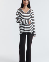 Organic Cotton V Neck Maternity LS Tee (Chocolate Stripe) 4