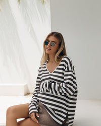 Organic Cotton V Neck Maternity LS Tee (Chocolate Stripe) 5