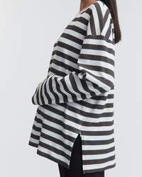 Organic Cotton V Neck Maternity LS Tee (Chocolate Stripe) 6