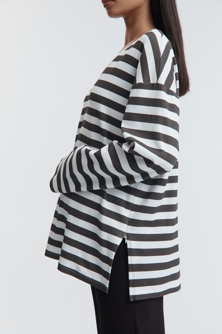 Organic Cotton V Neck Maternity LS Tee (Chocolate Stripe) 6