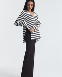 Organic Cotton V Neck Maternity LS Tee (Chocolate Stripe) 8
