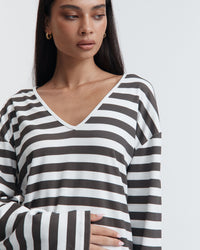 Organic Cotton V Neck Maternity LS Tee (Chocolate Stripe) 9