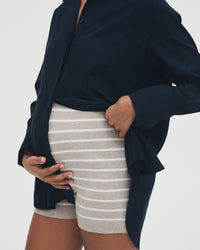 Overbump Stretchy Rib Maternity Shorts (Taupe) 2